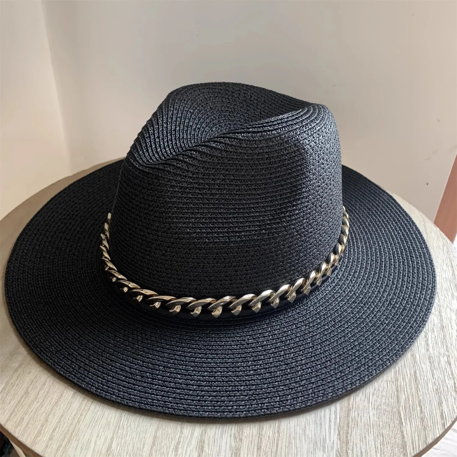 Outdoor Summer Travel Fedora Wide Brim Solid Color Paper Panama Hat Beach Fishing Sun protection Straw Hat