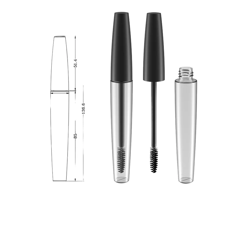 Customized 10ml Black Empty Mascara Tubes with Wand Popular Shape Gloss Finish for Lip Cream Use