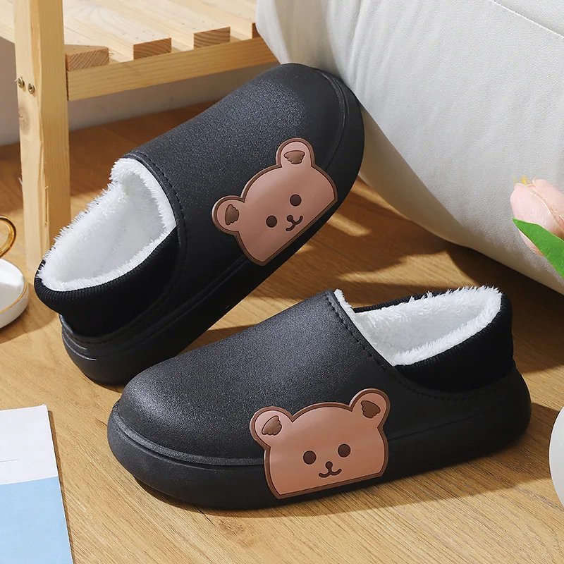 Wholesale of shoe factories, hot in winter, high-quality warm, waterproof, anti-skid plush, fluffy EVA home cotton slippers