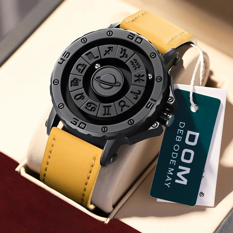 Top Brand DOM 1733 Man Watch Design Personality Magnetic Magnet Metal Beads Dial Turntable Ball Rolling Pointer Magnetic Watch