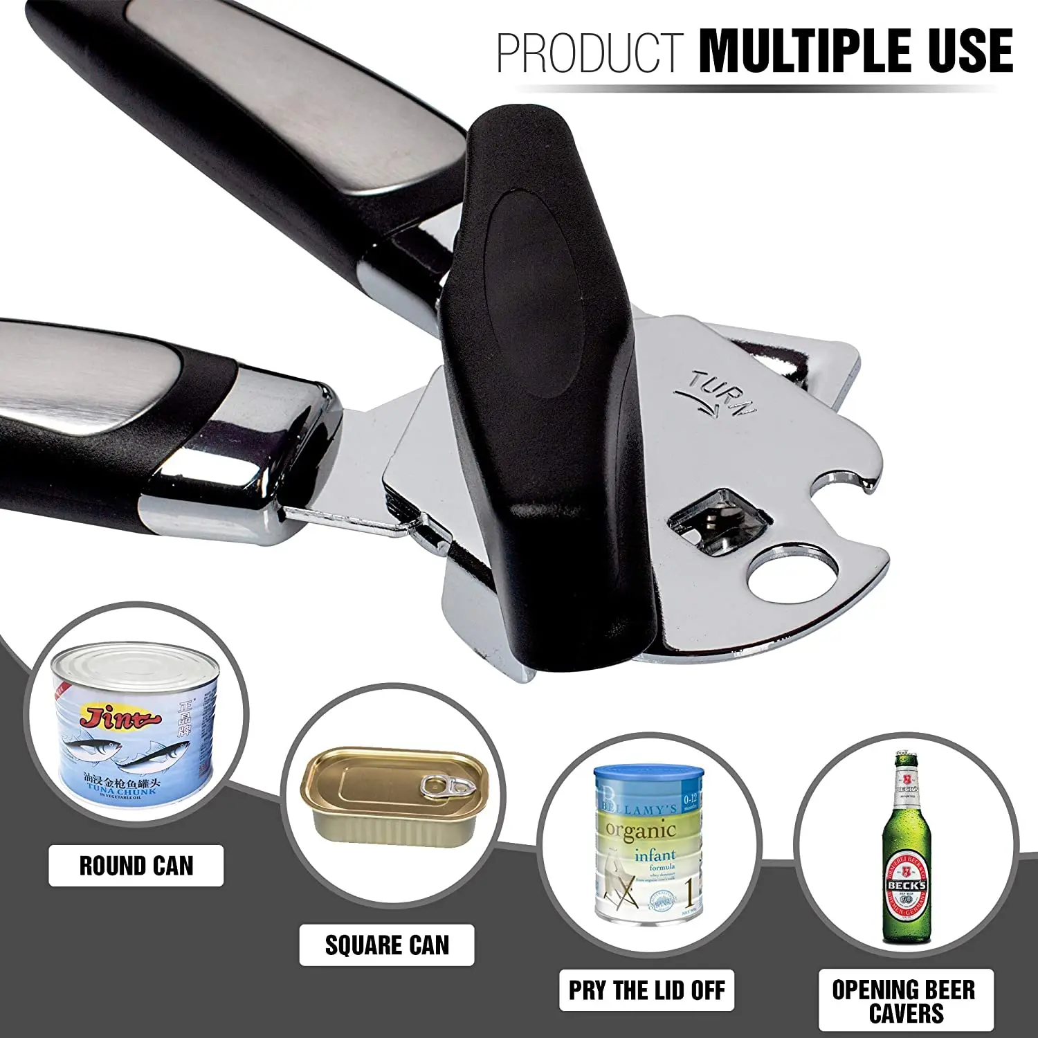 Can Opener Manual Handheld Strong Heavy Duty Can Opener Good Grips Anti-slip Hand Grip Stainless Steel Sharp Blade Ergonomic