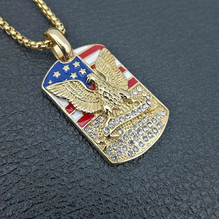 AFXSION  Fashion yellow gold  metal eagle and the US national emblem  pendants stainless steel custom jewelry