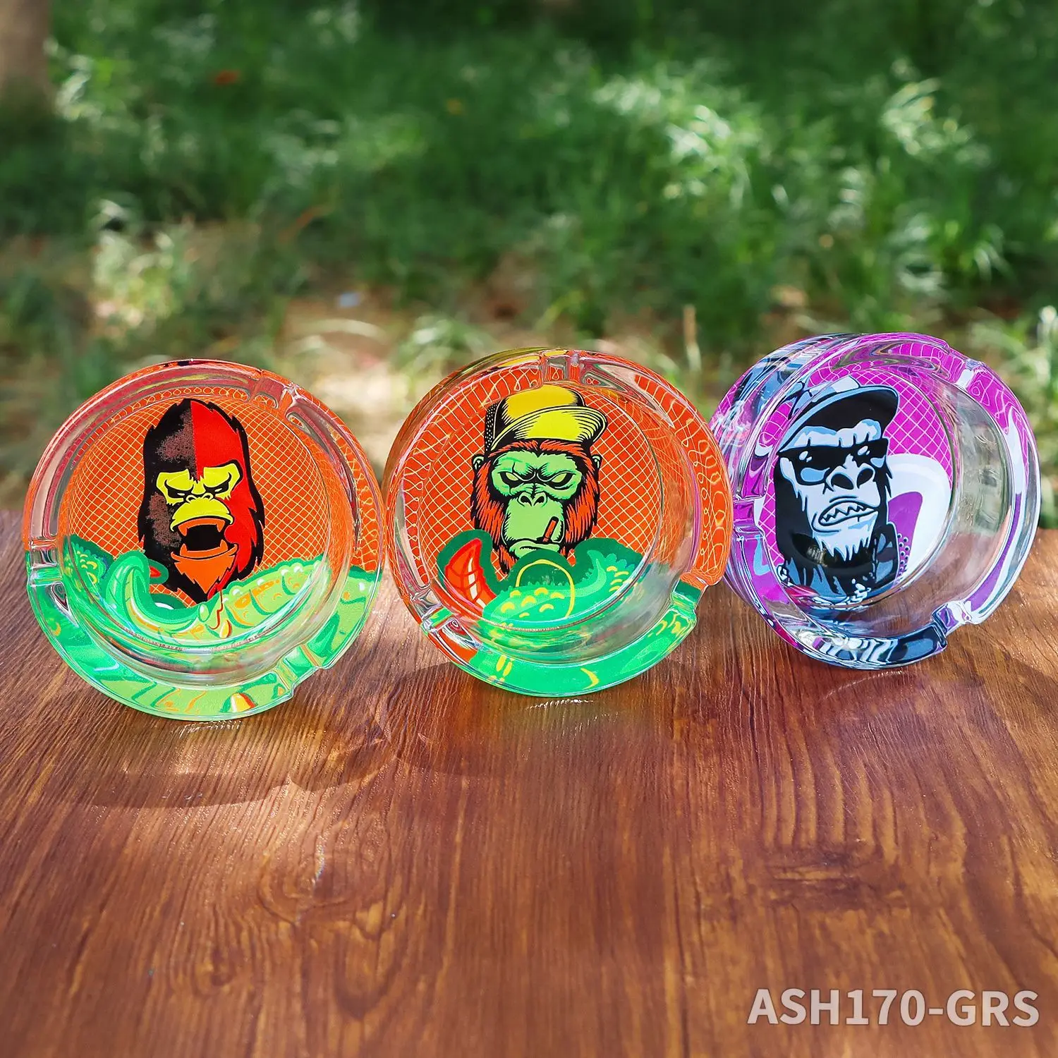 Custom Logo 85mm Cartoon Round Smoking Clear Ash Tray Set Crystal Cheap Portable Glass Ashtray For Cigar