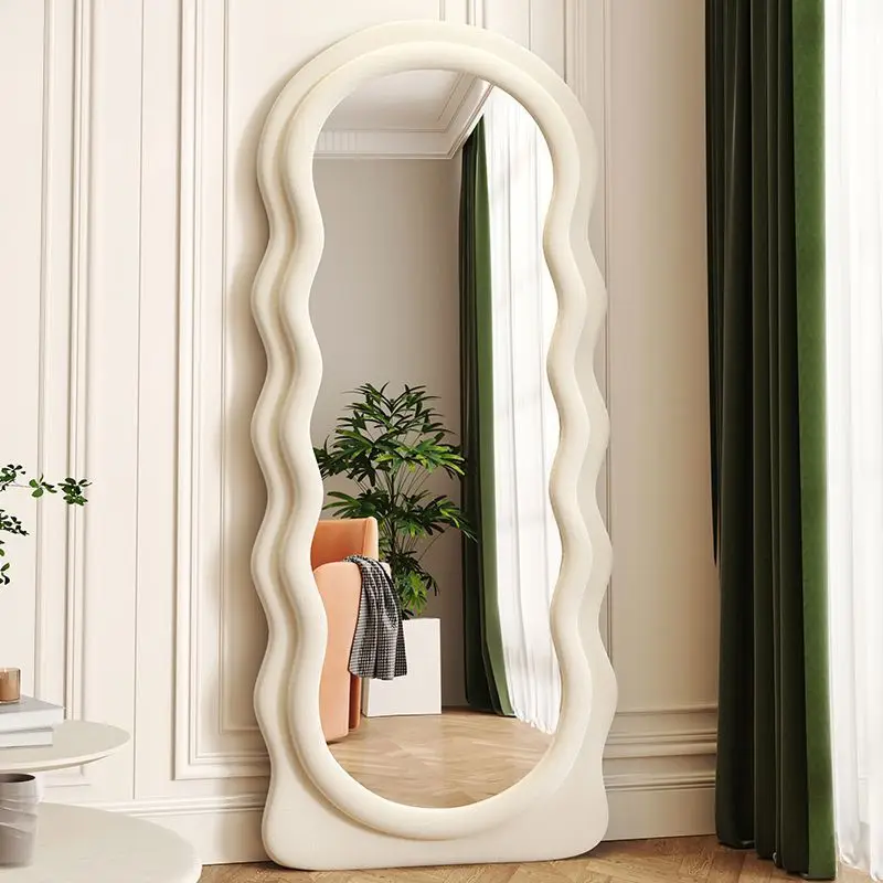 wave full body floor mirror cream ins style fitting and dressing mirror girl bedroom irregular wavy mirror