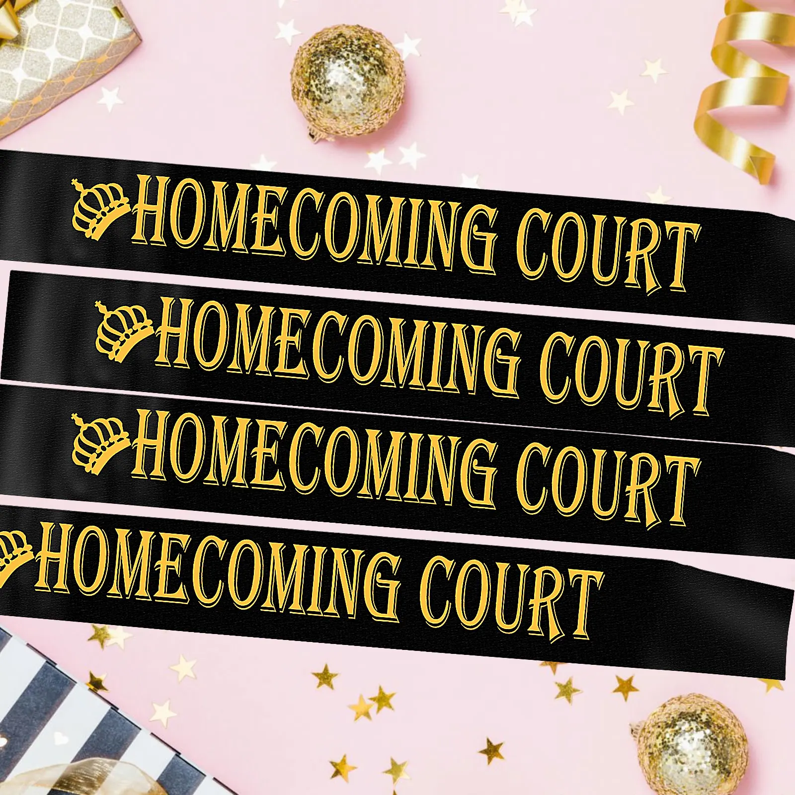 4 Packs Black Satin Homecoming Court Sashes Gold Print Bulk Pageants Homecoming Party Graduation Celebration School