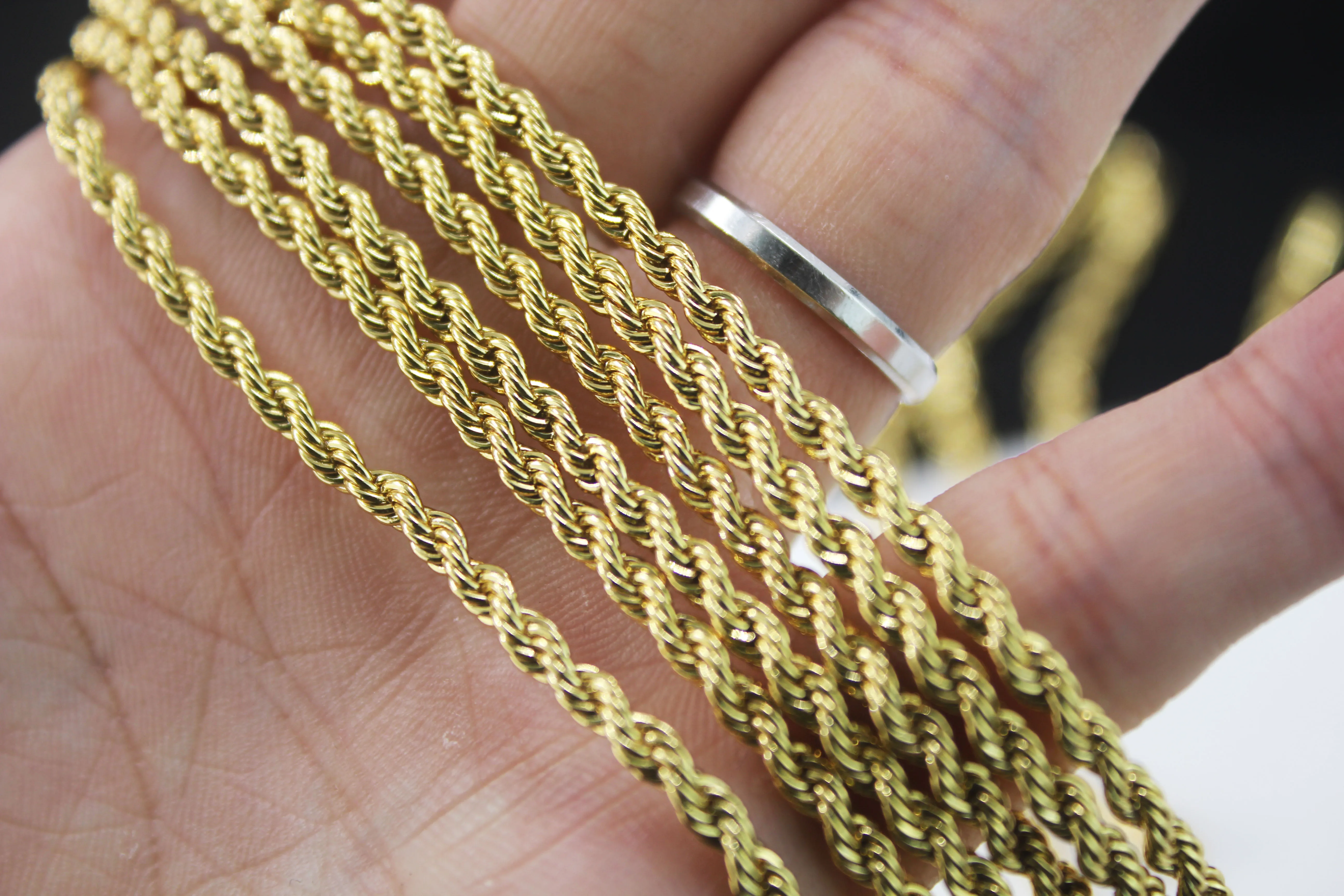 BMZ real gold ion plating 18K gold 50/60cm*0.3/0.4/0.5/0.6 cm rope chain best quality 2 year guarantee gold rope chains