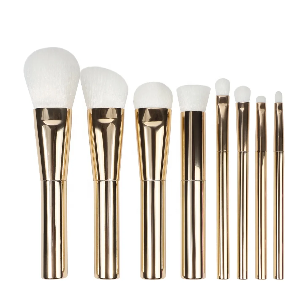 DIAS 8pcs Gold Aluminum Face Premium Synthetic Pink Vegan Private Label Luxury Makeup Brush Set Custom Logo