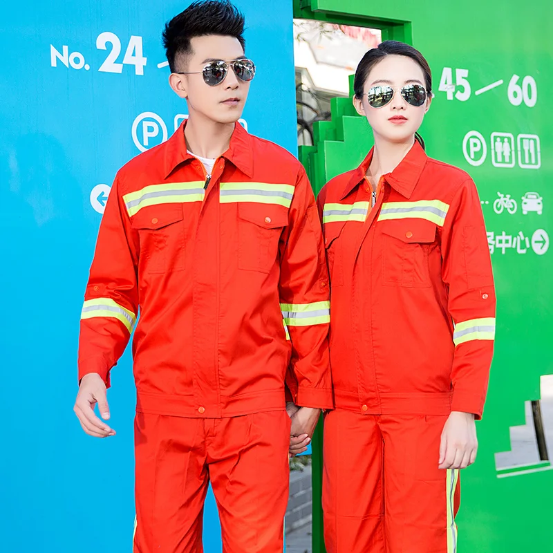 long sleeve sanitation firefighters rescue uniform long sleeve reflective strip overalls Engineer Set