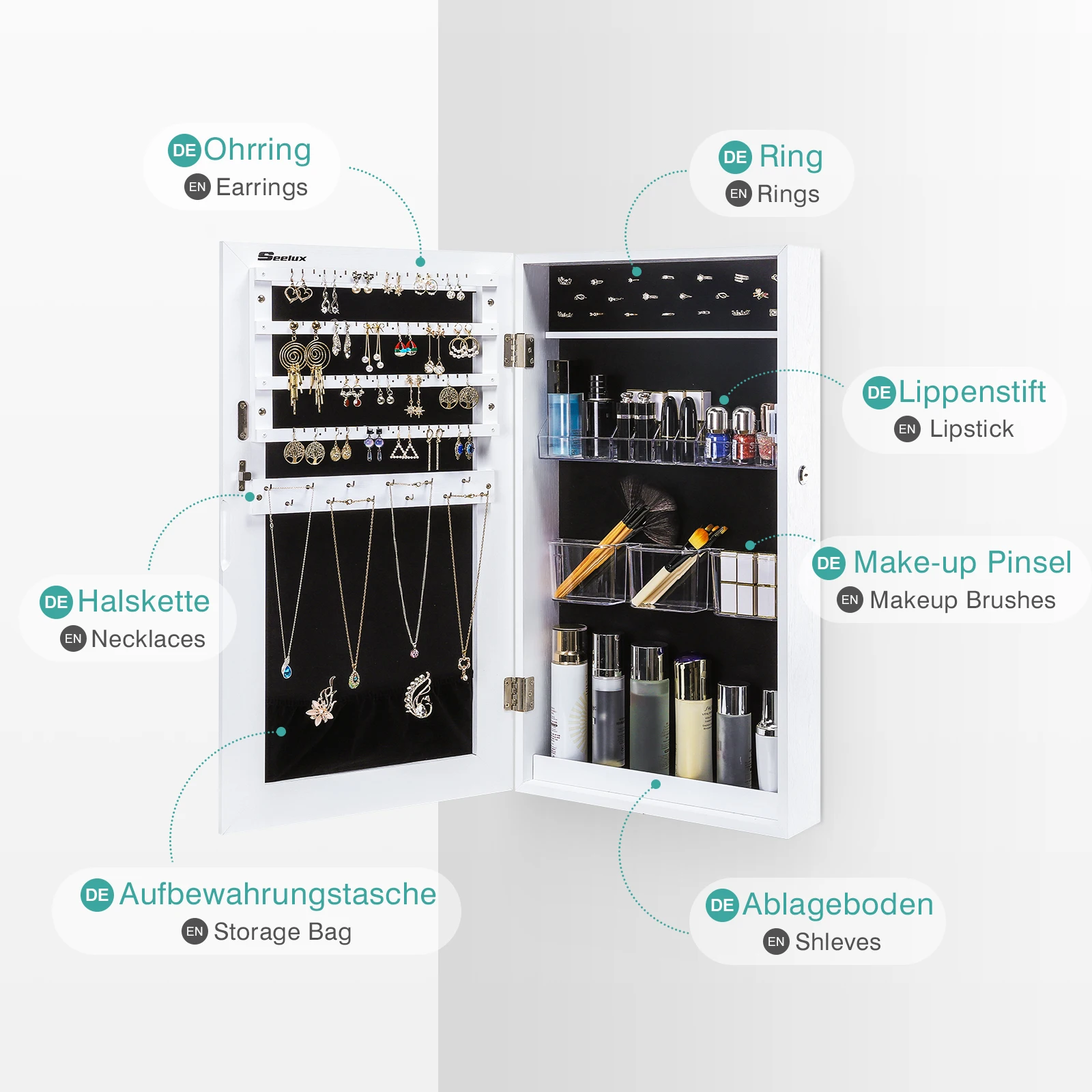  Multifunctional vertical jewelry cabinet for skincare makeup tools armoire lockable full length