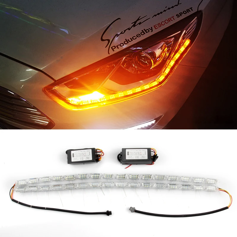 KEEN 12V 2pcs Flexible Crystal Daytime Running Lights 16 LED Headlight Bar LED Strip Auto Sequential Turn Signal Driving Lamp