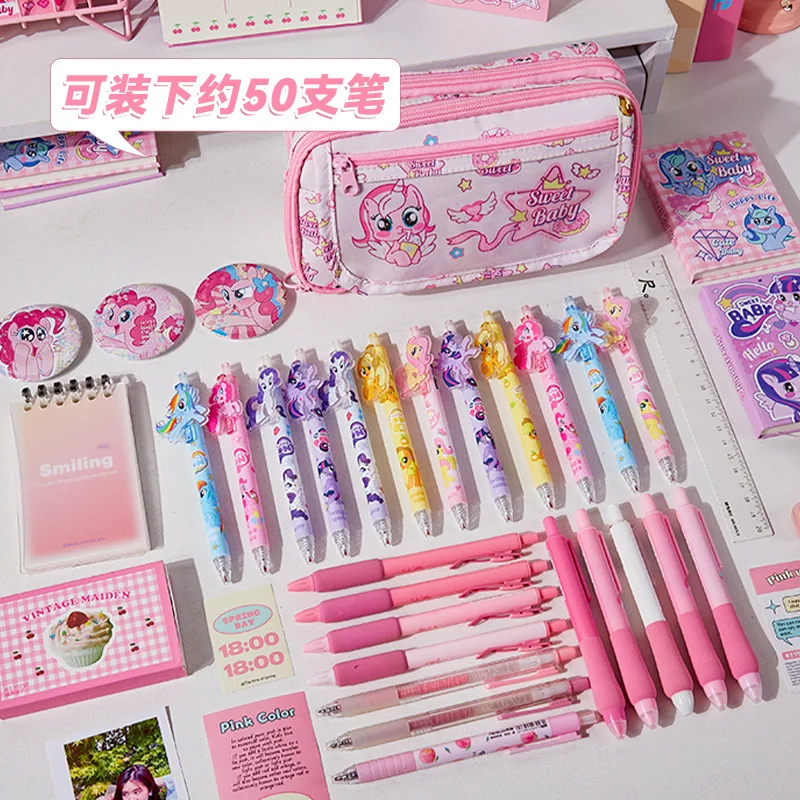 Large capacity pencil case high value transparent interlayer, elementary school students pink cute stationery storage bag
