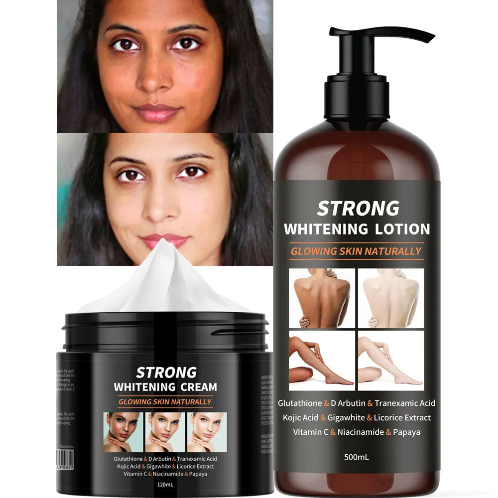 Сильное быстрое отбеливание глутатион D арбутин Транексамовая кислота Kojic витамин C отбеливающий крем для лица лосьон тела набор ухода за кожей