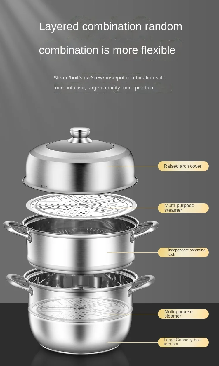 Gas Rice Pot 3 Layer 28cm Food Cooker Display Stainless Steel Steamer