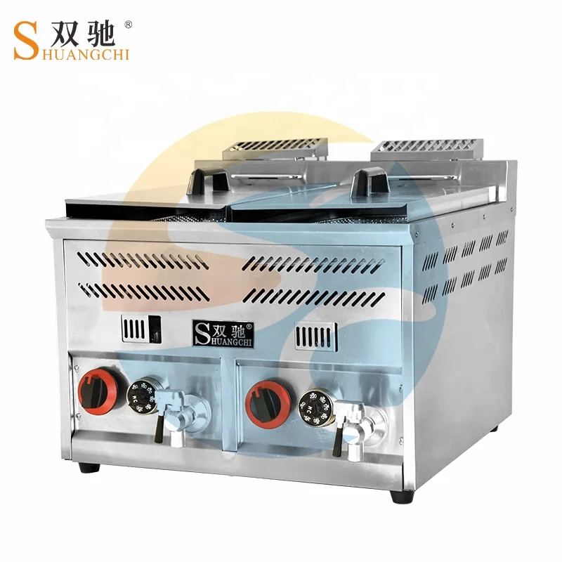 Potato Chips Fryer 8+8L Commercial Gas Temperature Controlled 2 Basket Deep Fryer With Potato Chips Frying Machine