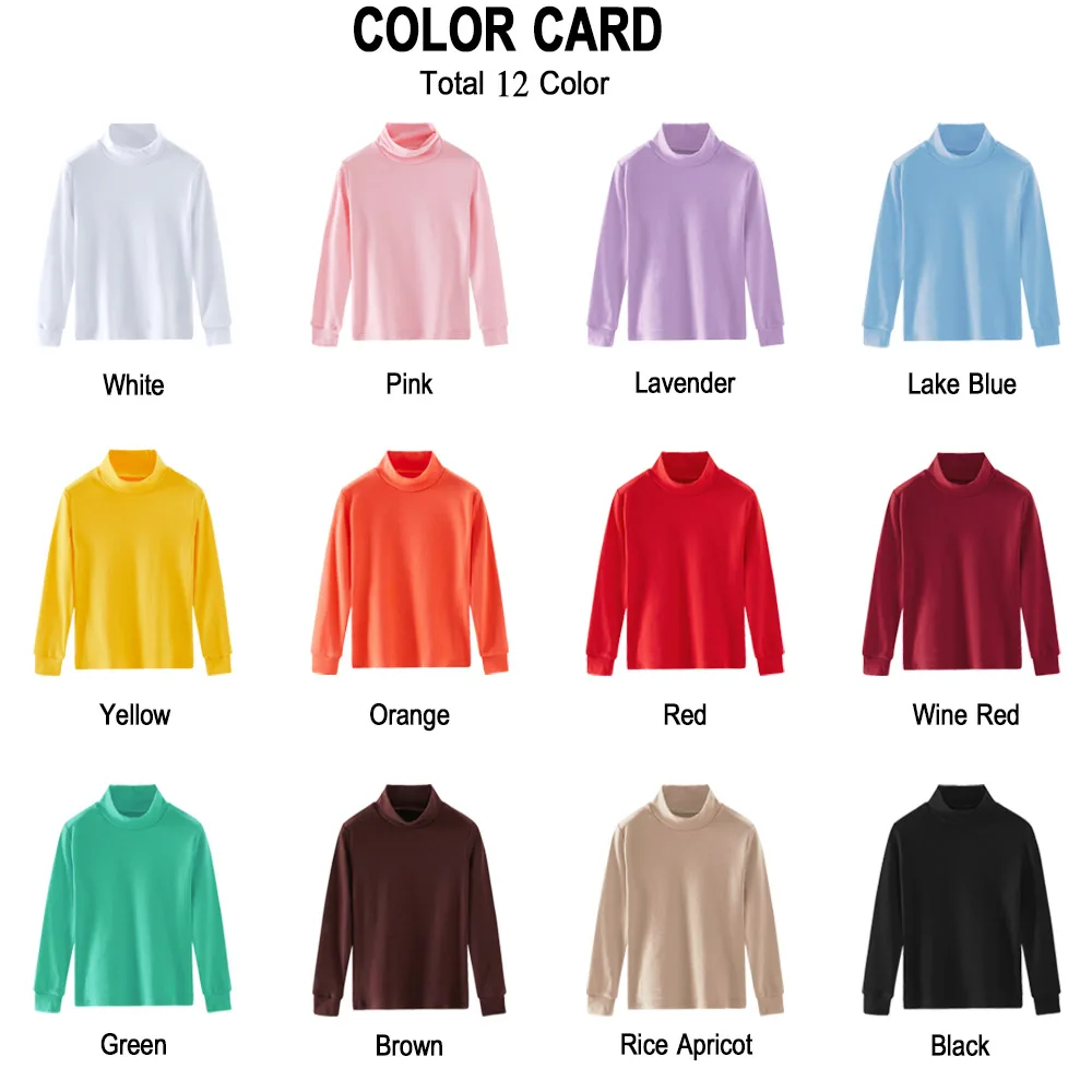 Autumn Custom Print Plain Long Sleeve Kids Unisex T Shirt Cotton Boys Mock Turtleneck Shirts