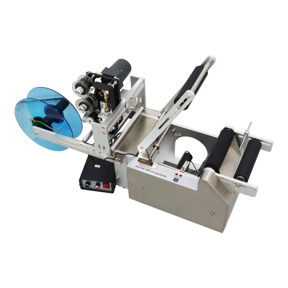LTPK MT50 Desktop Semi Automatic Cosmetics Water Cold Glue Syrup Essential Oil Pet Pvc Plastic Round Bottle Labeling Machine