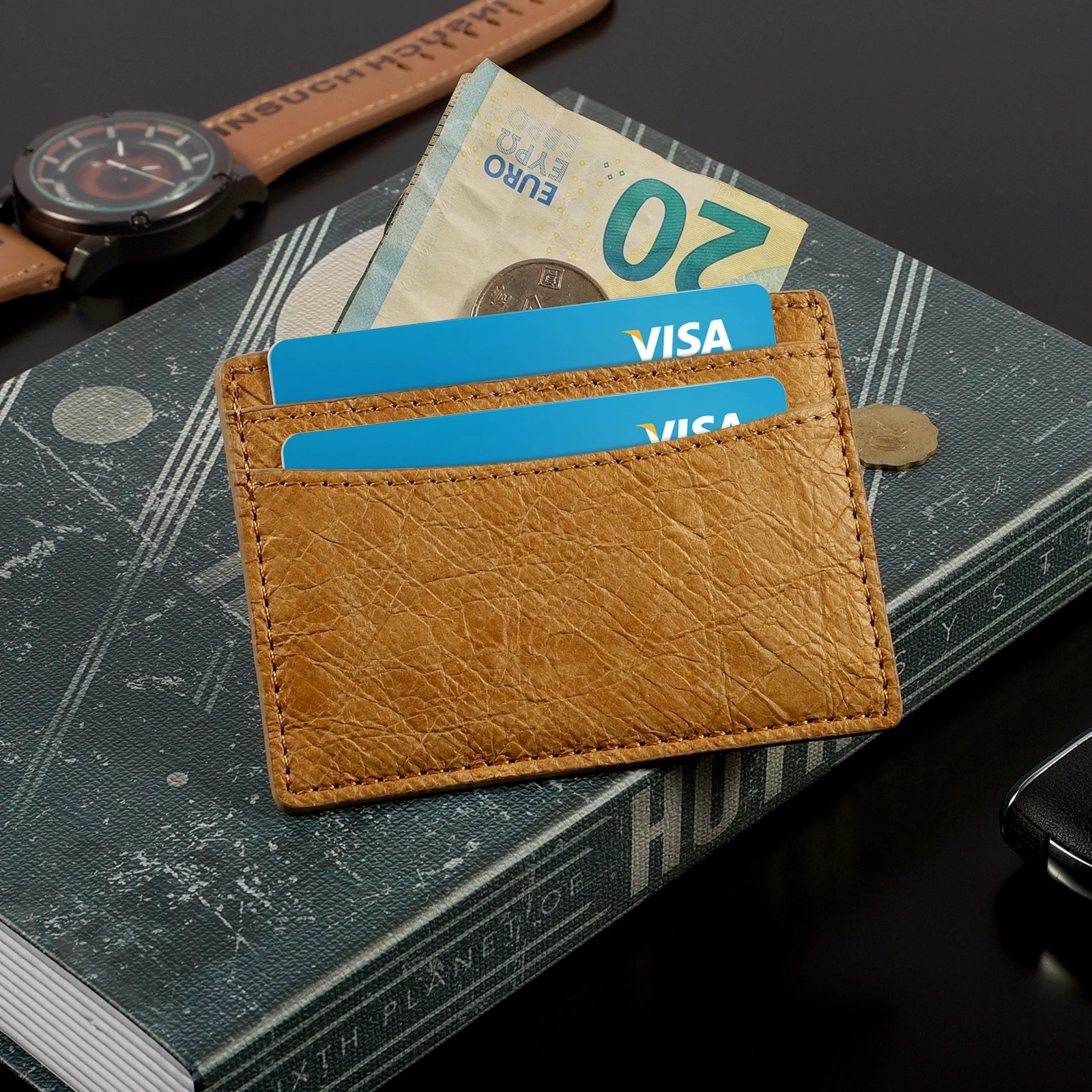 Slim Design Tyvek Paper Material Environmentally Eco Friendly Leather Card Holder Credit  Wallet three pockets mini bag