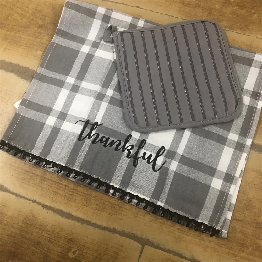 
100%cotton printed embroidery dish cloth kitchen towel with silicone pot holder heat resistant 420F kitchen set 