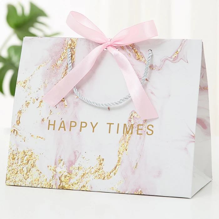 wholesale custom  sterilization marble pink  bag paper gift shopping packaging colorful craft paper bag with handle