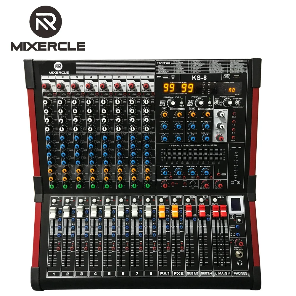 
KS-8 Dual 99 DSP Effects 4 AUX ,USB Mixer Audio Professional Mixer De Audio 8 channel audio mixer 