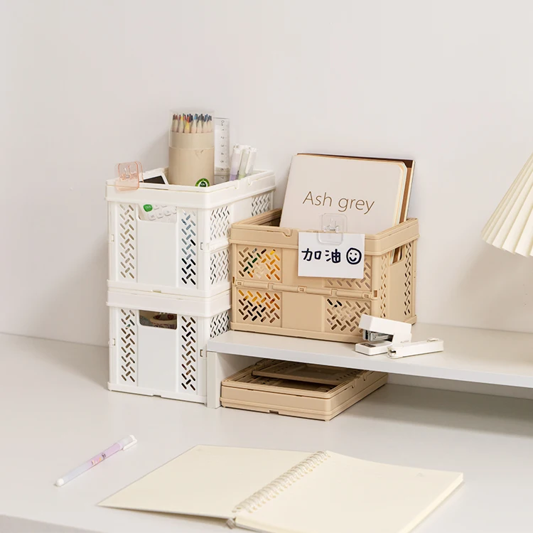 2023 wholesale New arrival Desktop Folding Storage Basket Creative family Picnic Plastic Collapsible Storage Crates with Handles