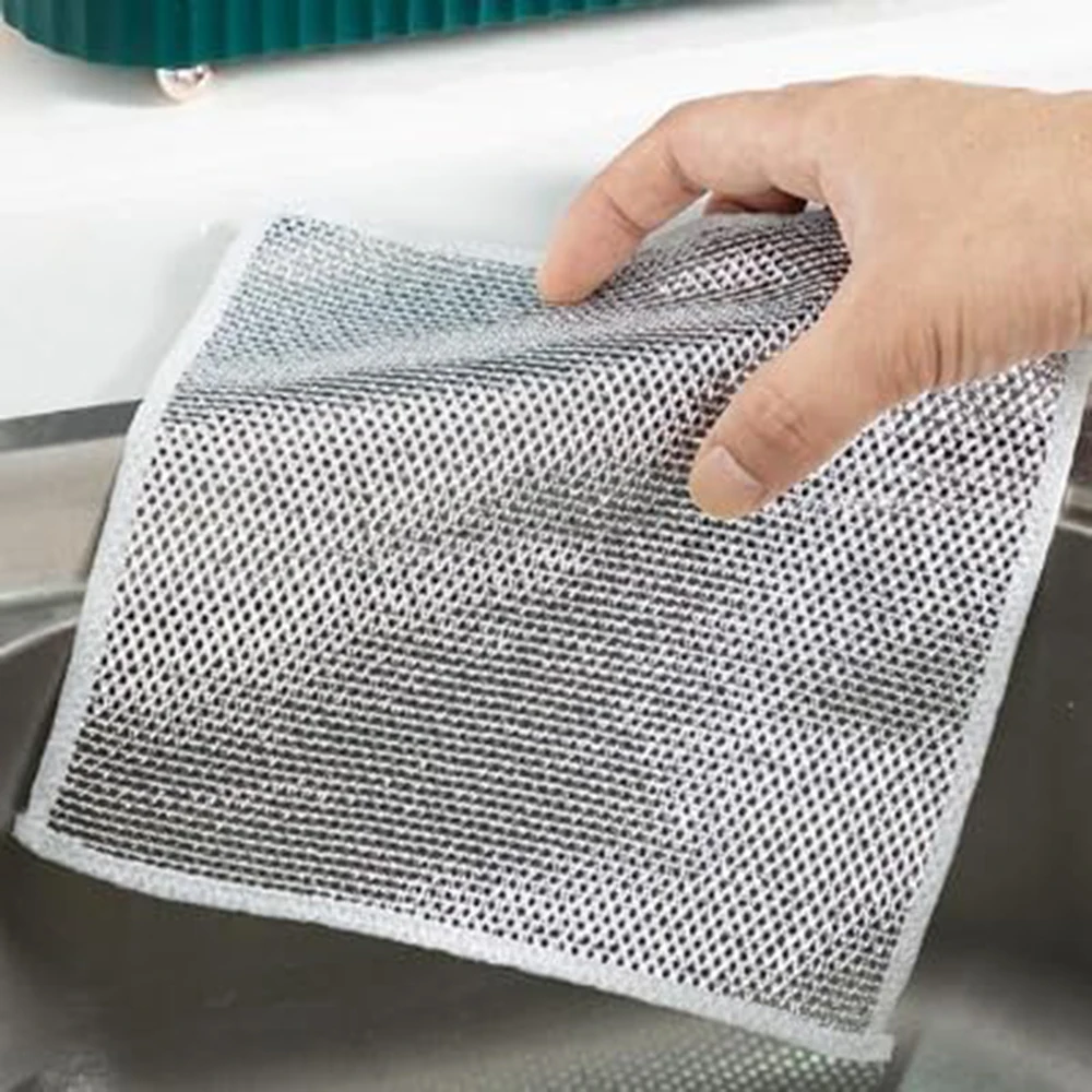 Steel Wire Dishcloth Multipurpose Non-Scratch Kitchen Dish Towel Wet and Dry Dishwashing Rags for Dishes Sinks Counters Stove