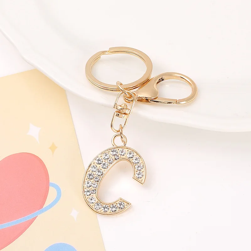 OEM manufacturer souvenir gift diamond crystal rhinestone custom initial shape key holder rhinestone character keychai