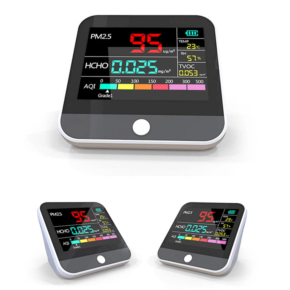 LCD color screen harmful gas analyzer USB rechargeable 2200mAh 6-in-1 pm2.5/HCHO/TVOC/temperature/humidity/AQI air detector