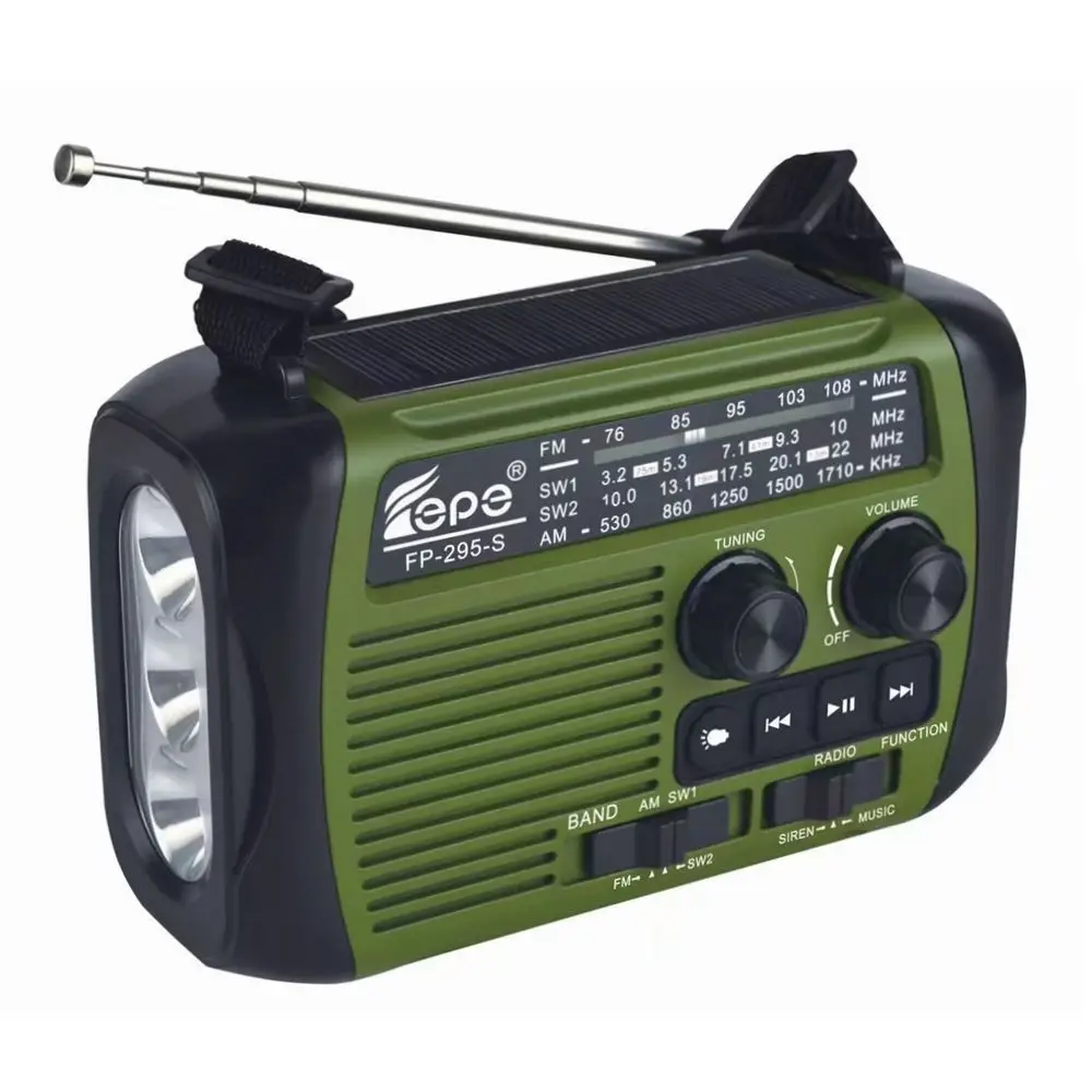 Emergency Hand Crank Flashlight Radio AM FM SW 4 Band Solar Powered SOS dynamo radio FP-295-S