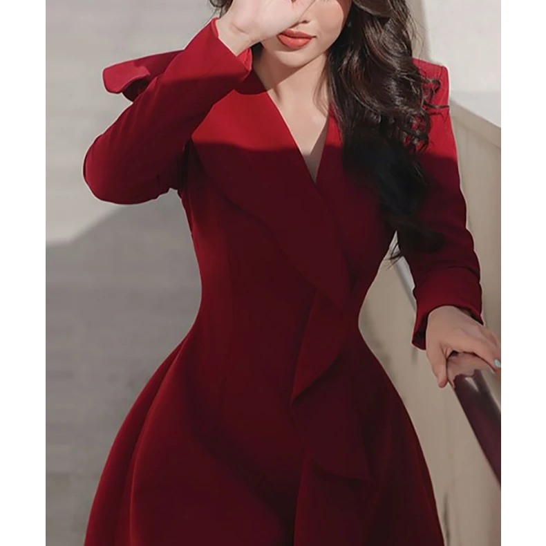 Платья, новинка 2021, популярная юбка, женское темпераментное платье с высокой талией и оборками, красное весеннее платье в Королевском Стиле для сестры