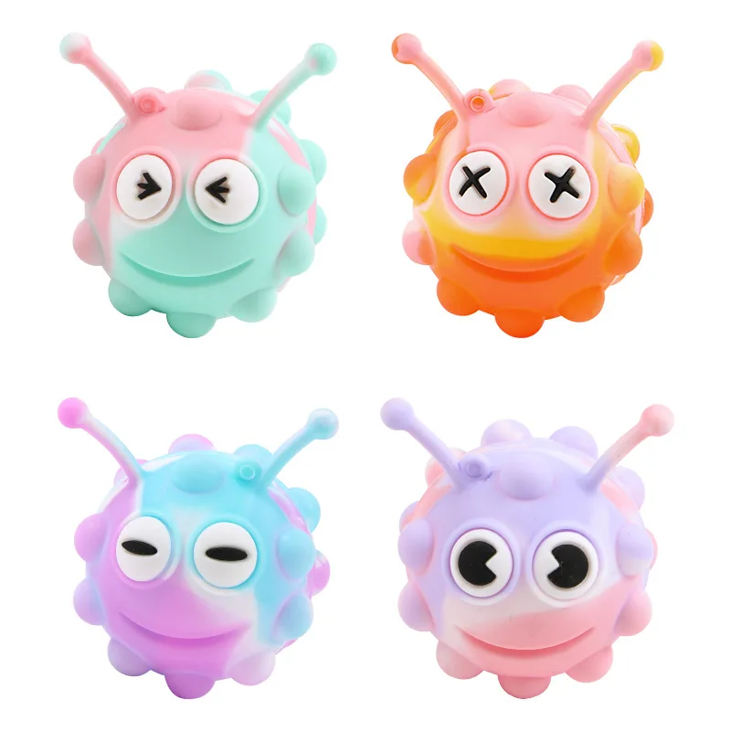 Pop Fidget Toy Cartoon Finger Bubble Push 3D Decompression Caterpillar Silicone Ball Decompression Popit Toy