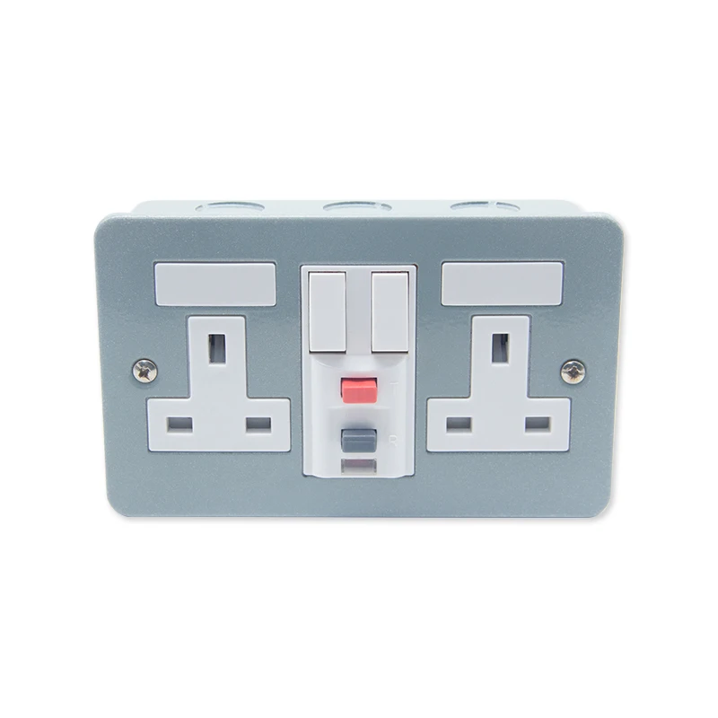 WOSOM British Standard WSKMB-3 2Gang Switched RCD Socket Metal Clad 13A 30mA Type A