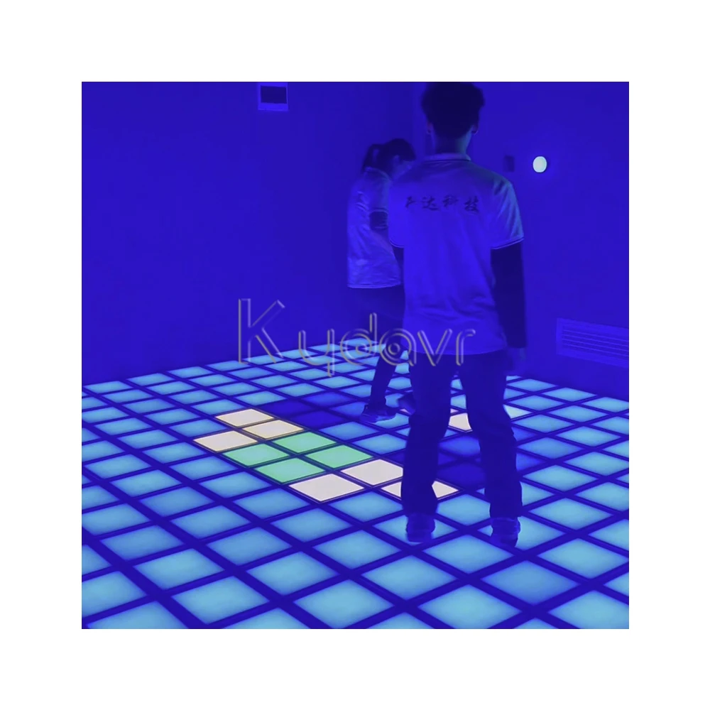 Interactive dance party physical game room kydavr mega relay pixel grid led light wall floor activate fun games
