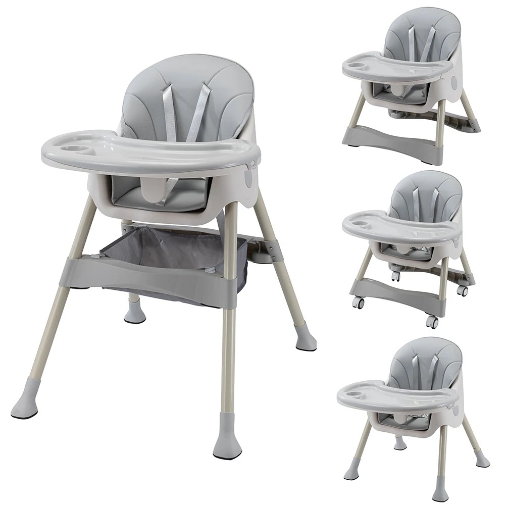 Portable pink baby dining chair feeding chair kids high chair with wheels