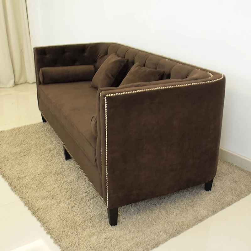 China furniture livingroom bedroom low arm 3 seat sofas Button design wooden fabric furniture(KS-14-3)