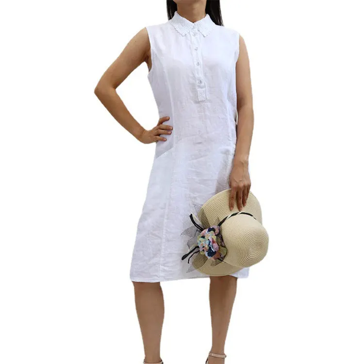 New Ladies Prairie Chic Style Knitted Lace Collar White Women Dresses Casual Summer Dress