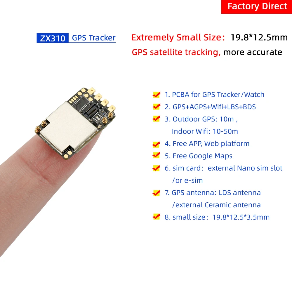 Ультракомпактный GPS-трекер печатная плата ZX310 GSM GPRS sim-карта Wi-Fi LBS чип отслеживания совместимый с nano