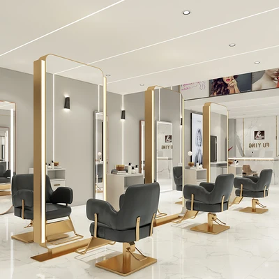 Styling Barber Salon Station Beauty Hair Mirror Gold Hairdressing