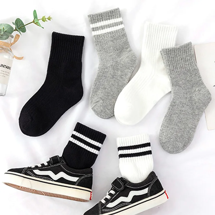 Private Logo Custom Striped Cotton Crew Socks Wholesale Kids White School Socks Manufacturers