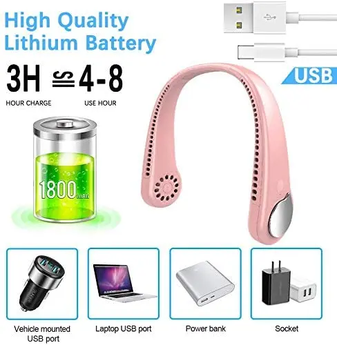 
2021 Hand Free 2000 mAh 3-Speed 6-Hour Battery Life Wearable Bladeless Fan Portable Mute M6 Neck Fan 