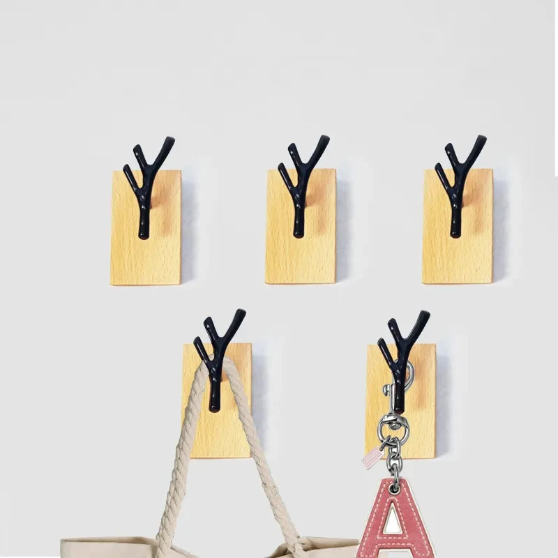 Creative New Iron Art Tree Branch Hook Solid Wood Wall Hanging Clothes and Hats Key Storage Wall Sticky Hook