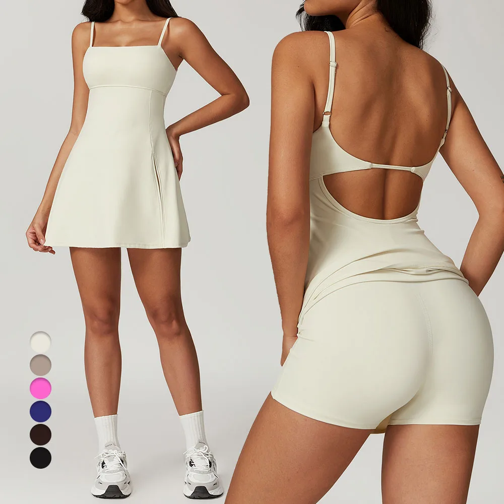 Sports Skirts Women Fitness Tennis Dress Quick-dry Wth Chest Pad Breathable Outdoor Golf Beautiful Back Yoga Ribbed Tennis Dress