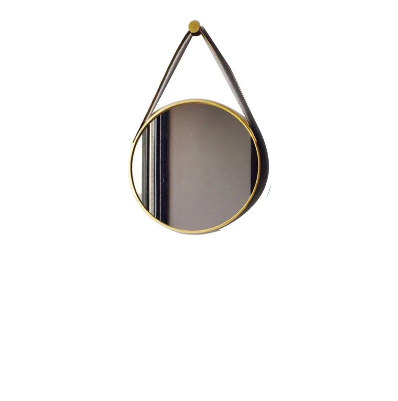 China manufacturer wall decorative mirror with black frame round metal framed mirror with leather strap 50x50 55cmx55cm 60x60cm