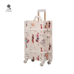 New Style Pu Leather Vintage Suitcase Sets Rolling Trunk Luggage Trolley Case Bag Retro Suitcase Luggage For Girls