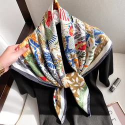 2021 Newest Stock Top Quality Ladies Long Silk Scarf Summer Women Light Weight Oil Painting Designer Inspired Printed Silk Scarf
