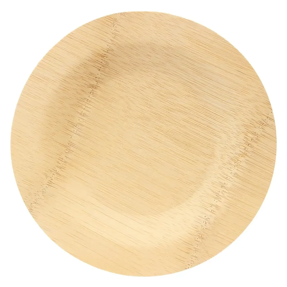 Eco-Friendly Reusable Round Bamboo Plate Tableware Wooden Fruit Bread Plate