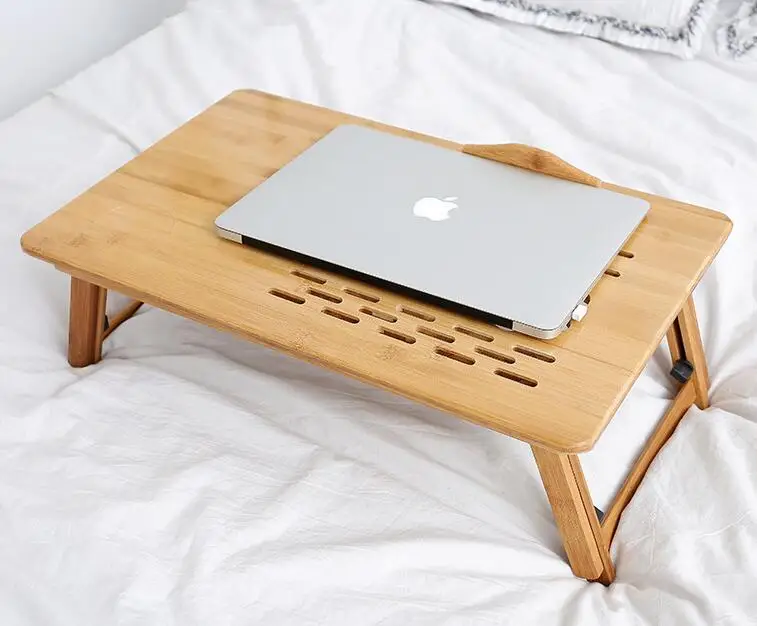 Bamboo Adjustable Recliner Laptop Table With Cooling Hole Drawer