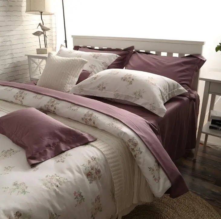 Sleep Aid Floral Fragrance Japanese and Korean Cotton Sateen 4-Piece Pastoral Fresh Printing Duvet Cover Bedsheets Bedding Set