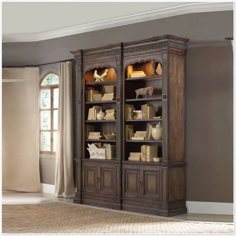American high-end study restores ancient ways to do old solid wood oak carvings bookcase
