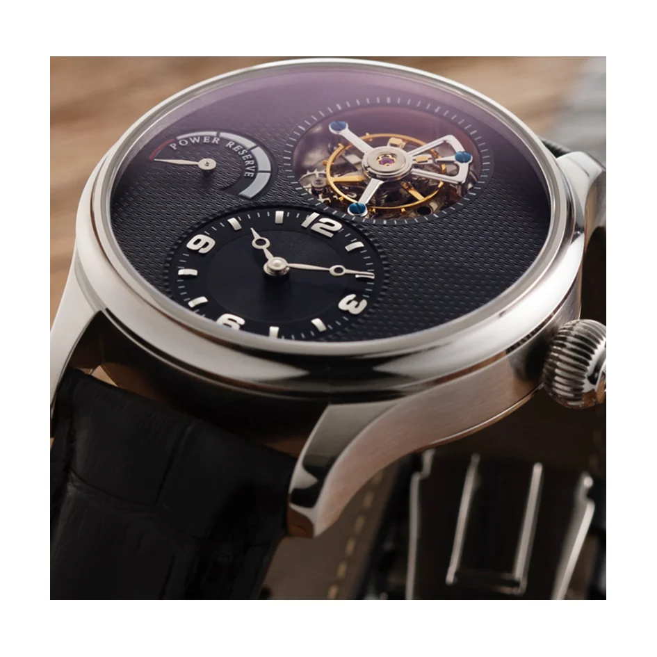 Latest Italian cow leather strap power show tourbillon men mechanical watch